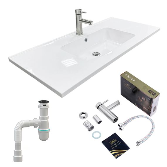 Раковина накладна Adamant FLATE 100, прямокутна, з сифоном Click-Clack + змішувач (4824296207601)