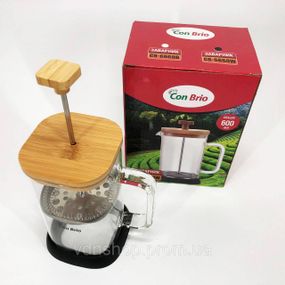 Френч-прес для кухні для сервірування Con Brio 600мл CB-6660W, Заварний чайник скляний з ручкою UC-77