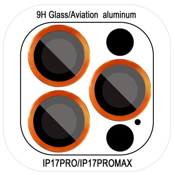 Захисне скло Metal Classic на камеру (у упак.) для Apple iPhone 17 Pro (6.3") / 17 Pro Max (6.9") Чорний / Black Помаранчевий / Orange