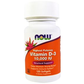 Витамин Now Foods Витамин D-3 10000IU, 120 желатиновых капсул (NOW-00376)