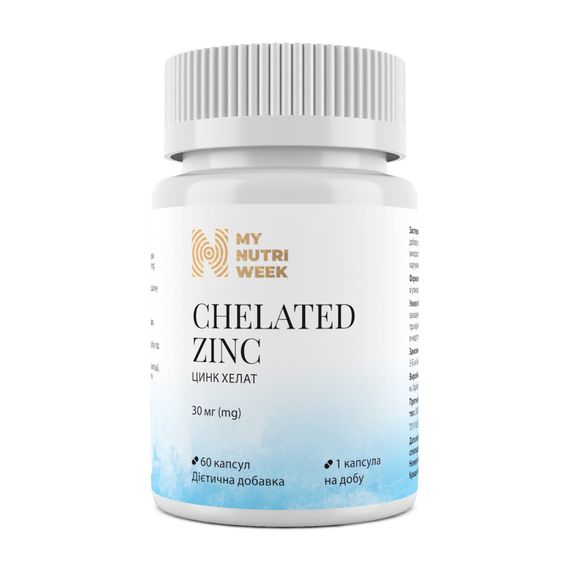 Цинк хелат, Chelated Zinc, My Nutrі Week, 30 мг, 60 капсул