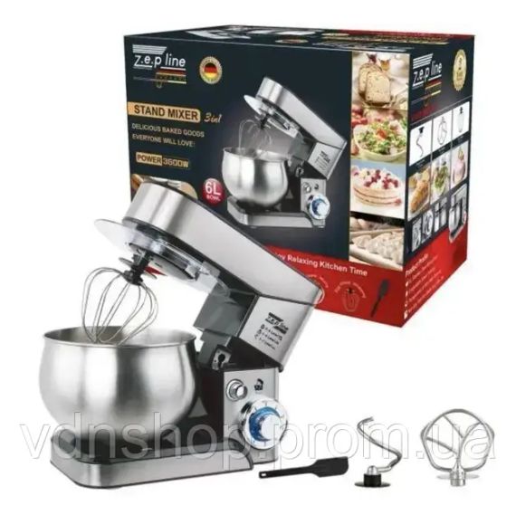 Планетарный миксер тестомес Zepline ZP-105  из нержавеющей стали Кухонный комбайн с чашей на 6л мощностью 3500 Вт