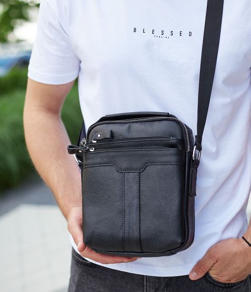 Чоловіча шкіряна сумка-месенджер через плече Tiding Bag A25-3278A Чорна | Зображення 2