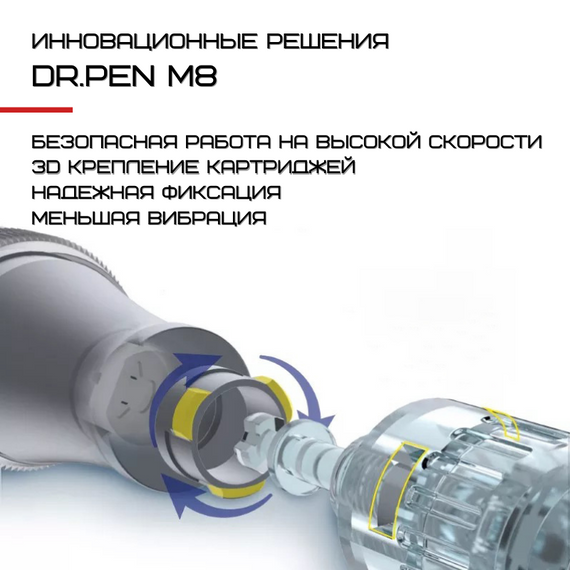 Дермапен Dr. Pen 6 Режимів + 2 Насадки Дермаштамп Для Фракційної Мезотерапії Електричний Мезороллер Для Обличчя M8 Сірий | Зображення 7