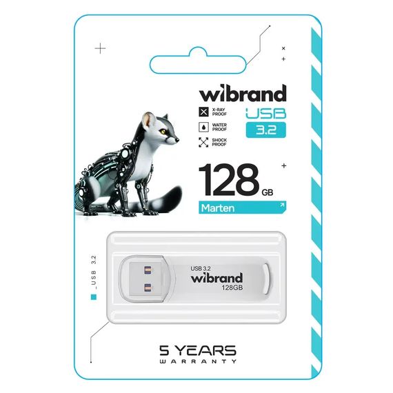USB флеш накопичувач Wibrand 128GB Marten White USB 3.2 Gen 1 (USB 3.0) (WI3.2/MA128P10W) | Зображення 1