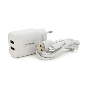 Набір BOROFONE BA37A СЗУ 2xUSB+ кабель Lighting, 2.4A, 1м, White