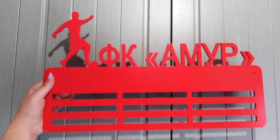 Медальниця футбол, іменна з поличкою, дерев'яна, тримач для медалей, медальниці
