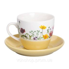 Порцелянова чашка з блюдцем 250 мл з квітами Жовта RX-N24723Y