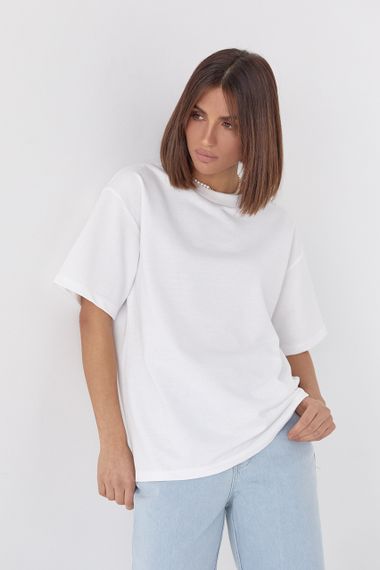 Однотонная женская футболка в стиле oversize - молочный цвет, M (есть размеры) | Зображення 6