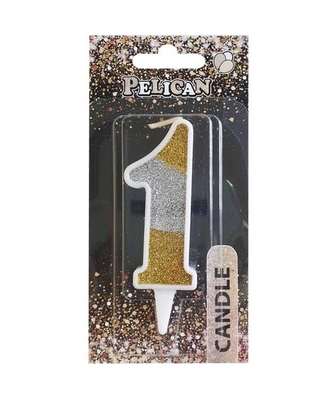 Свічка-цифра в торт "1" 867031 Pelican, срібло-золото 7см, на блістер (4828600860239)