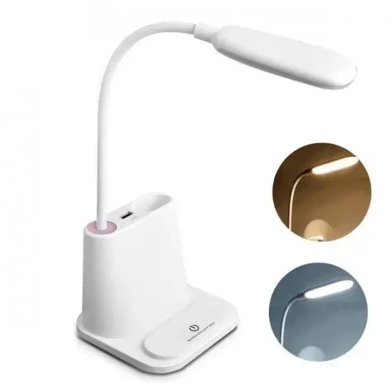 Рожева Акумуляторна настільна LED лампа Bionic Desk Lamp c USB виходом, органайзером та підставкою для смартфона | Зображення 7