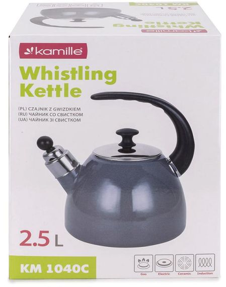 Чайник емальований Kamille "Boiling Water" 2.5л зі свистком, індукційний, сірий | Зображення 6