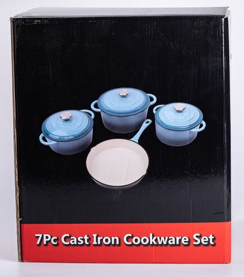 Набір чавунного посуду для приготування 3 каструлі та сковорода з емальованим покриттям Синій | Зображення 8