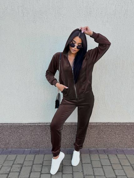 Жіночий спортивний костюм велюровий з кофтою на блискавці розмір S колір коричневий Vi114
