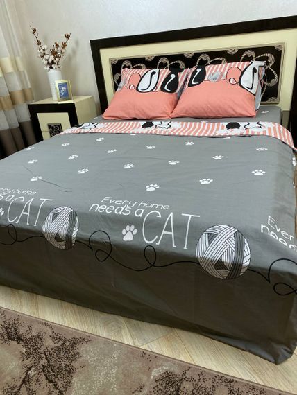 Комплект постільної білизни Soft двоспальний 180х220 см коти чорний і білий | Зображення 2
