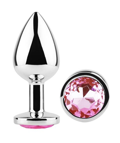 Анальна пробка з кристалом EGZO - Silver Round Plug Pink size M Sex Aura | Зображення 1