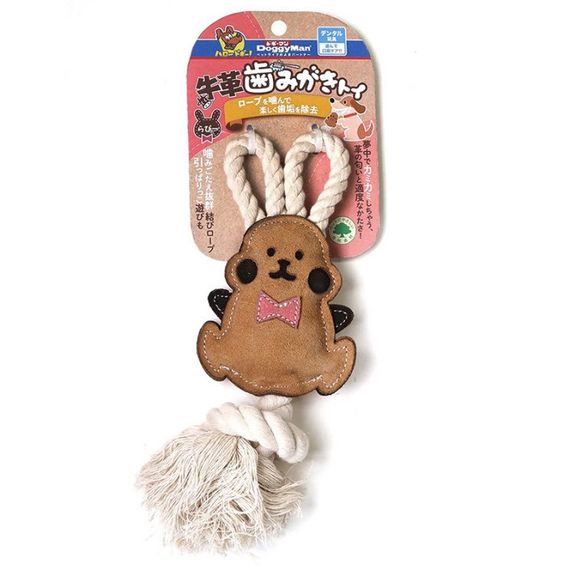 Іграшка для собак DoggyMan Leather Rabbit With Rope, 23 см | Зображення 1