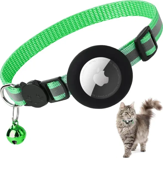 Светоотражающий ошейник SV для котенка с держателем Apple Air Tag и колокольчиком Зеленый (sv3067gr)