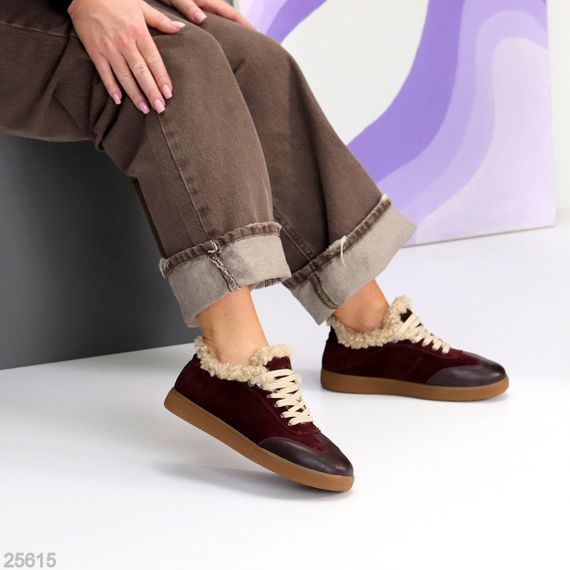 Шикарные утепленные бордовые кроссовки натуральная кожа + замша | Зображення 4