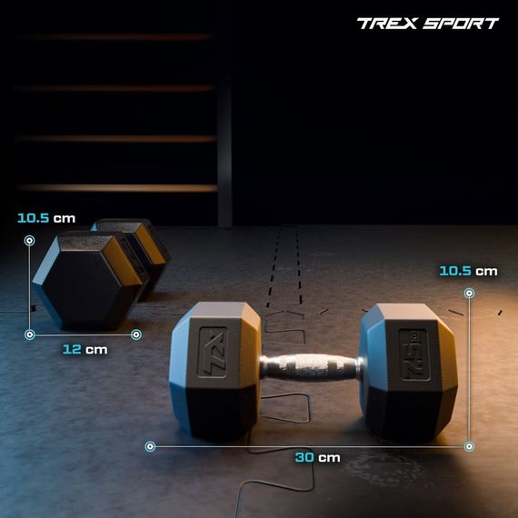 Гантеля шестигранная прорезиненная TX-075RD Trex Sport 7,5кг | Зображення 1
