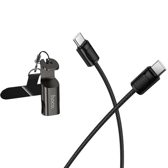 Дата кабель Hoco X126 Experto Type-C to Type-C 60W + Phone Holder & Lanyard (0.35m) Black | Зображення 2