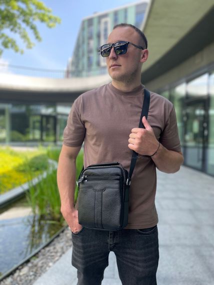 Чоловіча шкіряна сумка-месенджер через плече Tiding Bag A25-3278A Чорна | Зображення 8