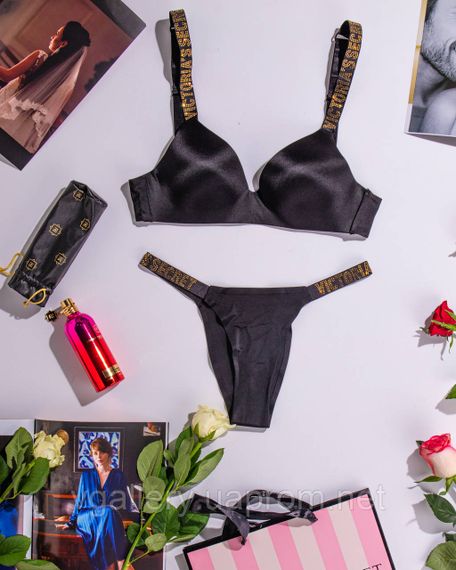Подарочный Комплект женского бесшовного белья Victoria`s Secret GOLD с золотыми стразами в брендовой коробке | Зображення 8