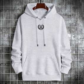 Мужской теплый худи на флисе с принтом Тризуб OC2233 цвет светло-серый, размер M