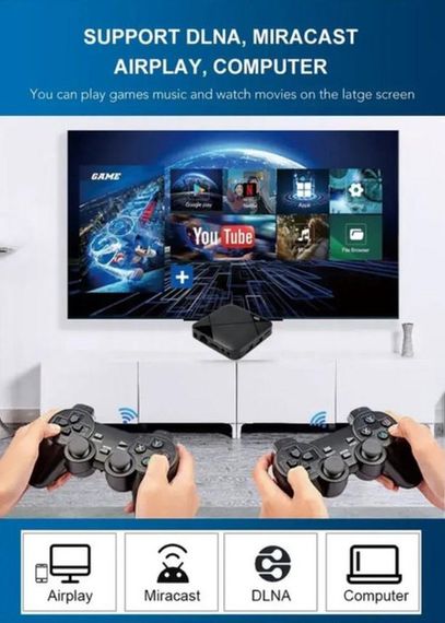 Ігрова консоль приставка 4K система Android TV 10 4G Wi-Fi HD M8 Mini з двома бездротовими джойстиками | Зображення 4