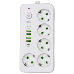 Мережевий фільтр-подовжувач 5 розеток 4xUSB-A 1xUSB-C 3м білий HP-5-49