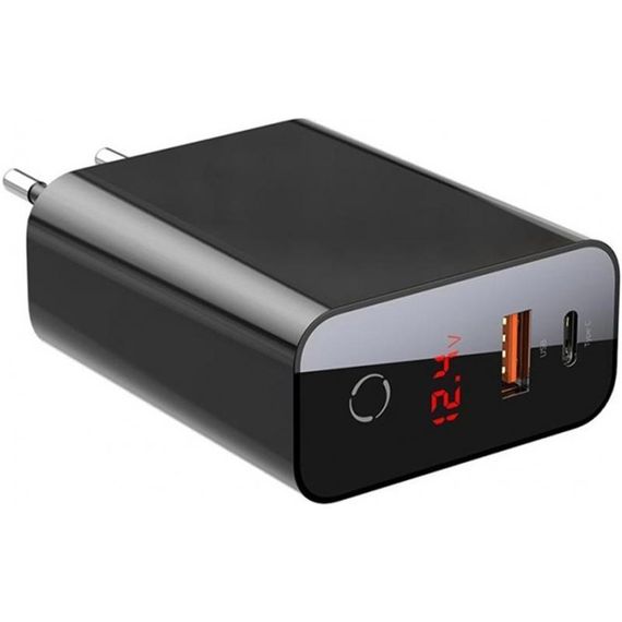 Зарядное устройство 1USB Baseus Speed PPS Smart Shutdown + LCD (C+U) (3A) (CCFSEU907-01) Black