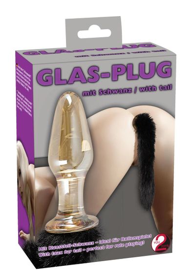 Анальная пробка с хвостиком Glass Plug with Tail Sex Aura