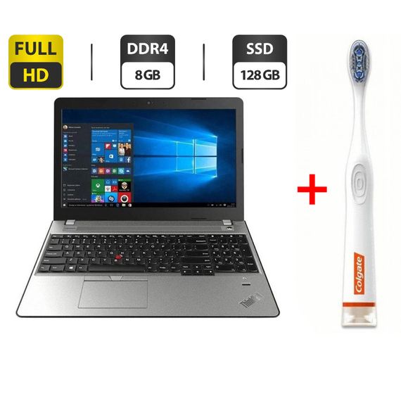 Ноутбук Lenovo ThinkPad E570 / 15.6" (1920x1080) IPS / Intel Core i3-7100U (2 (4) ядра по 2.4 GHz) / 8 GB DDR4 / 128 GB SSD / Intel HD Graphics 620 / WebCam / DVD-ROM б/у + Подарок  Умная интерактивная зубная щетка Colgate Connect M1 / Bluetooth