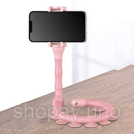 Гнучкий тримач для телефону з універсальними присосками Cute Worm Lazy Holder. Колір: рожевий ZG-82