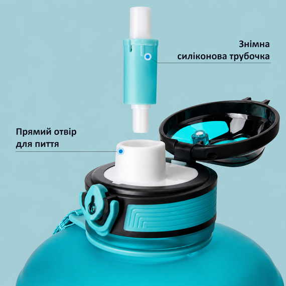 Эко-бутылка KANGZYUAN 1800 мл - Синяя Tritan BPA-free, ударопрочная, спортивная с ручкой и ремешком | Зображення 3