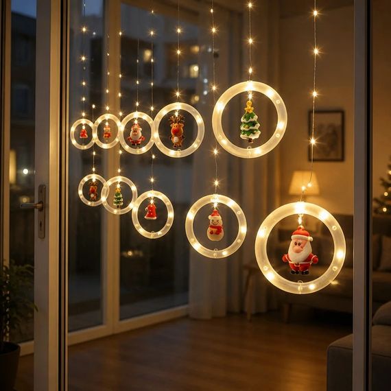 Світлодіодна гірлянда Xmas 110L WW, завіса 3×0,7 м з 10 кільцями та фігурками | Зображення 2