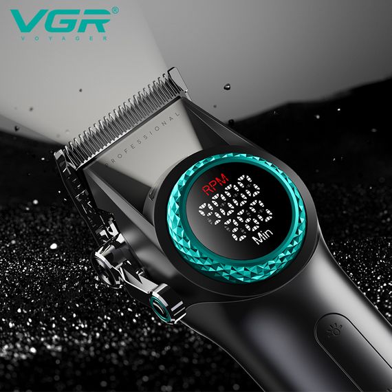 Акумуляторна машинка для стрижки VGR V-001 BLUE, 10 насадок, LED-дисплей, 9000 RPM, 4600 mAh (46066-V-001_2049) | Зображення 4
