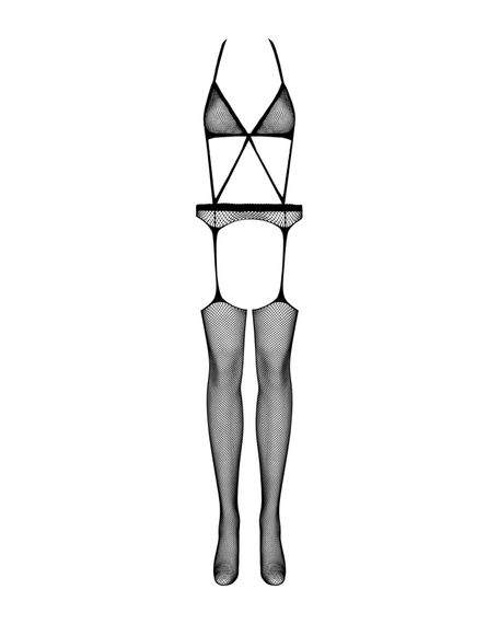Сітчастий бодістокінг з імітацією топа, пояса та панчохи Obsessive Bodystocking N108 S/M/L, чорний | Зображення 4