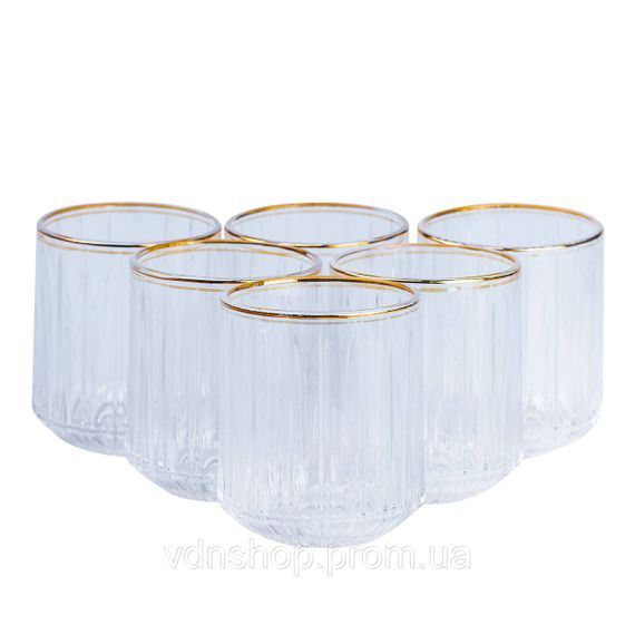 Набір склянок скляних 6 штук по 315 мл прозорий із золотим обідком HP553