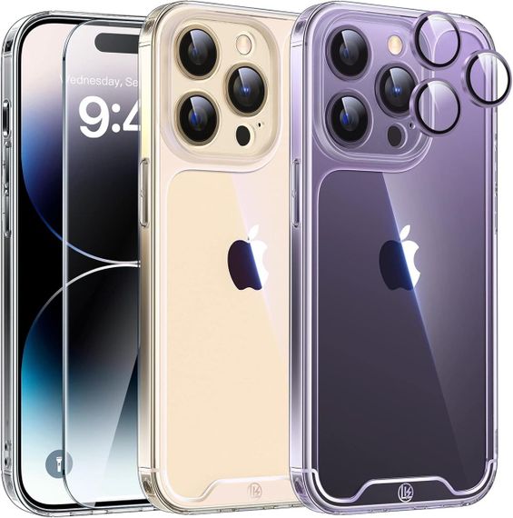 Чехол LK 3-в-1 для iPhone 14 Pro: защита экрана, объектива, противоударный, прозрачный