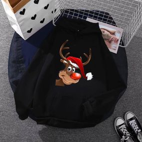Женский теплый Новогодний худи с оленем, STI237 единый размер 42/48 цвет черный