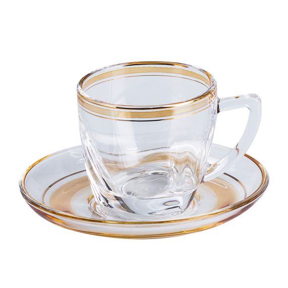 Набор чашек с блюдцами прозрачные 6 штук по 200 мл желтый | Зображення 1