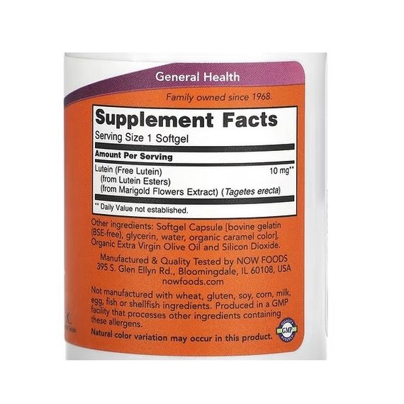 Лютеин NOW Foods Lutein 10 mg 60 Softgels | Зображення 1