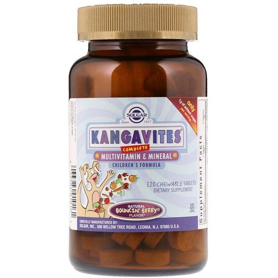 Вітамінно-мінеральний комплекс Solgar Kangavites, Complete Multivitamin & Mineral Children's Formula 120 Chewable Tabs Berry Flavor