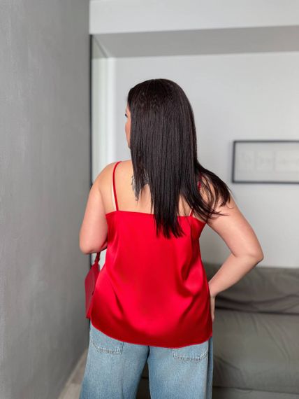 Женская летняя шелковая майка-топ на тонких бретелях BR1581 цвет красный, размер 48/50 | Зображення 3