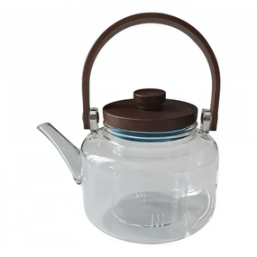Заварник скляний для чаю 0.8 л Заварний чайник для заварювання з дерев'яною ручкою прозорий HP-34-38