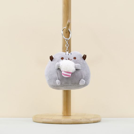 Плюшевий Брелок м'яка іграшка кіт Пушин з попкорном у лапках 10 см Брелок на шкільний портфель рюкзак Сірий | Зображення 1