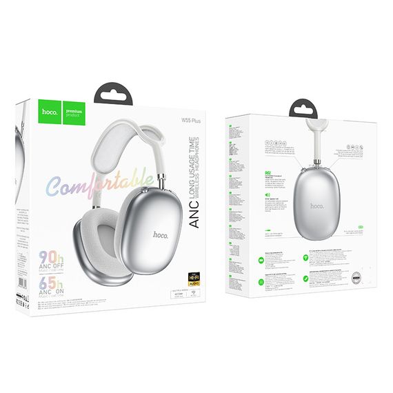 Накладні бездротові навушники Hoco W55 Plus Happiness ANC noise reduction Silver | Зображення 4