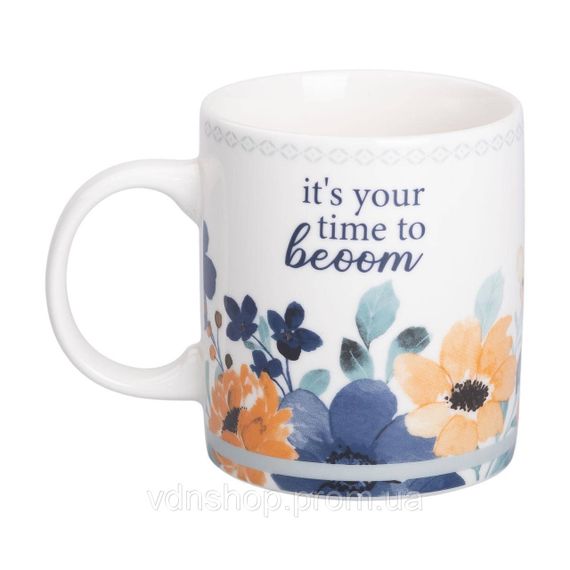 Чашка порцелянова з квітковим принтом 400 (мл) для чаю та кави Біла RX-N240139W