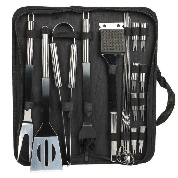 Набір для барбекю grilljoy 20 шт., набір для барбекю з нержавіючої сталі в алюмінієвому футлярі для зберігання, професійний набір для барбекю | Зображення 1